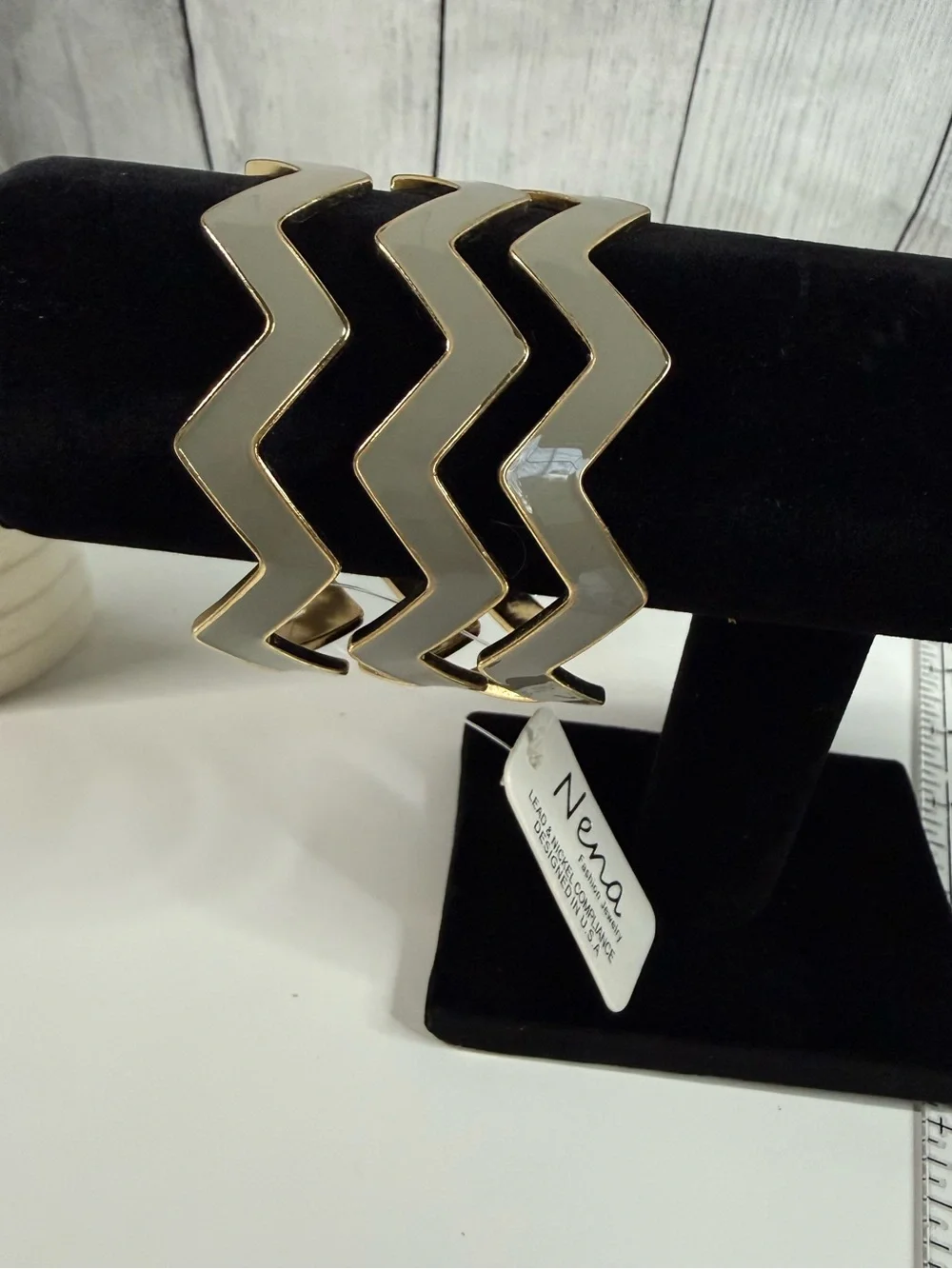 Nena Gold & grey Chevron Bangle Bracelet